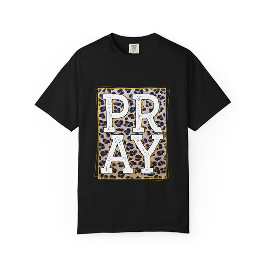 Leopard Print Pray T-Shirt | Unisex Garment-Dyed Tee for Faith & Fashion | Christian Gift, Casual Wear, Inspirational Apparel