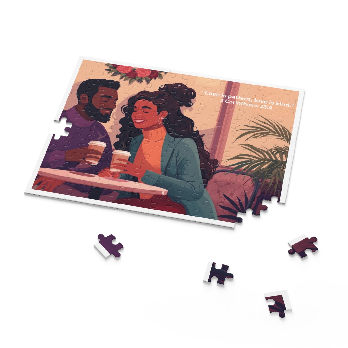 Romantic Coffee Date Puzzle – "Love is patient, love is kind" (1 Corinthians 13:4)