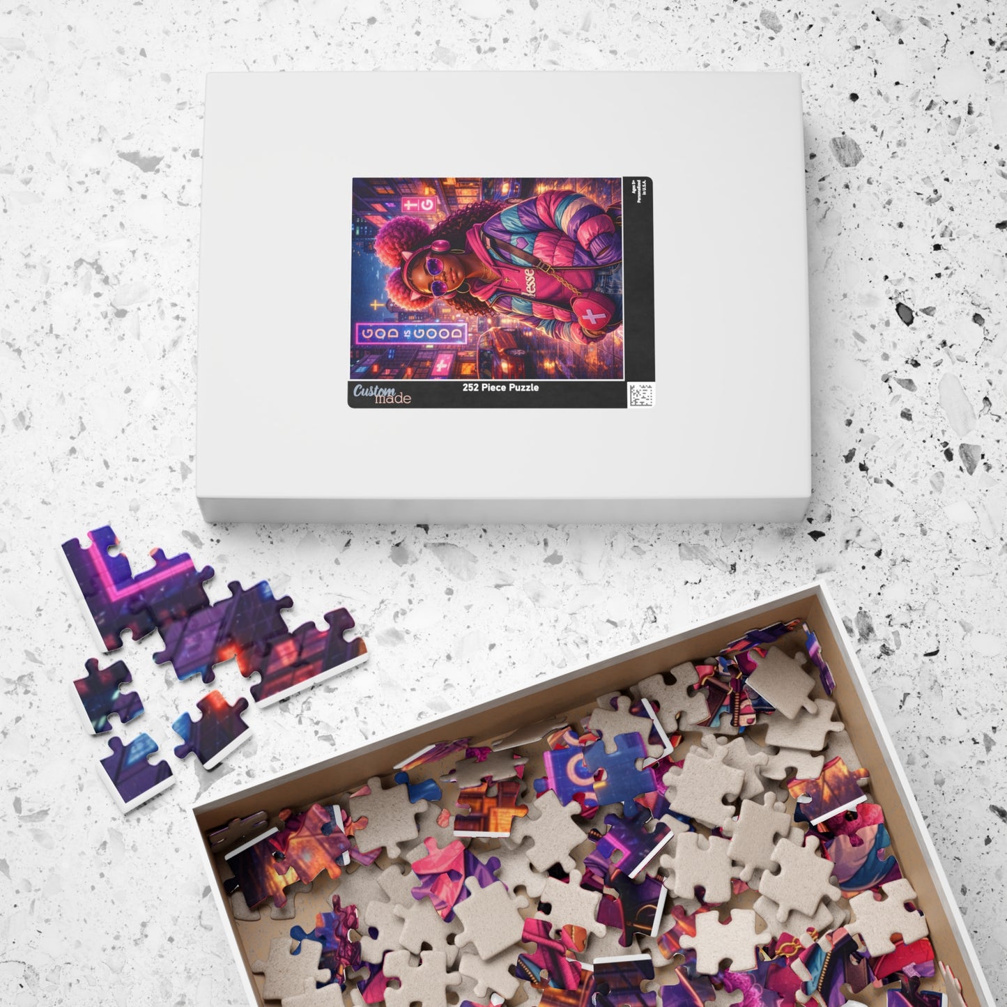 Neon Soul Portrait Puzzle — Vibrant Afrocentric Girl Jigsaw (110–520 pcs)