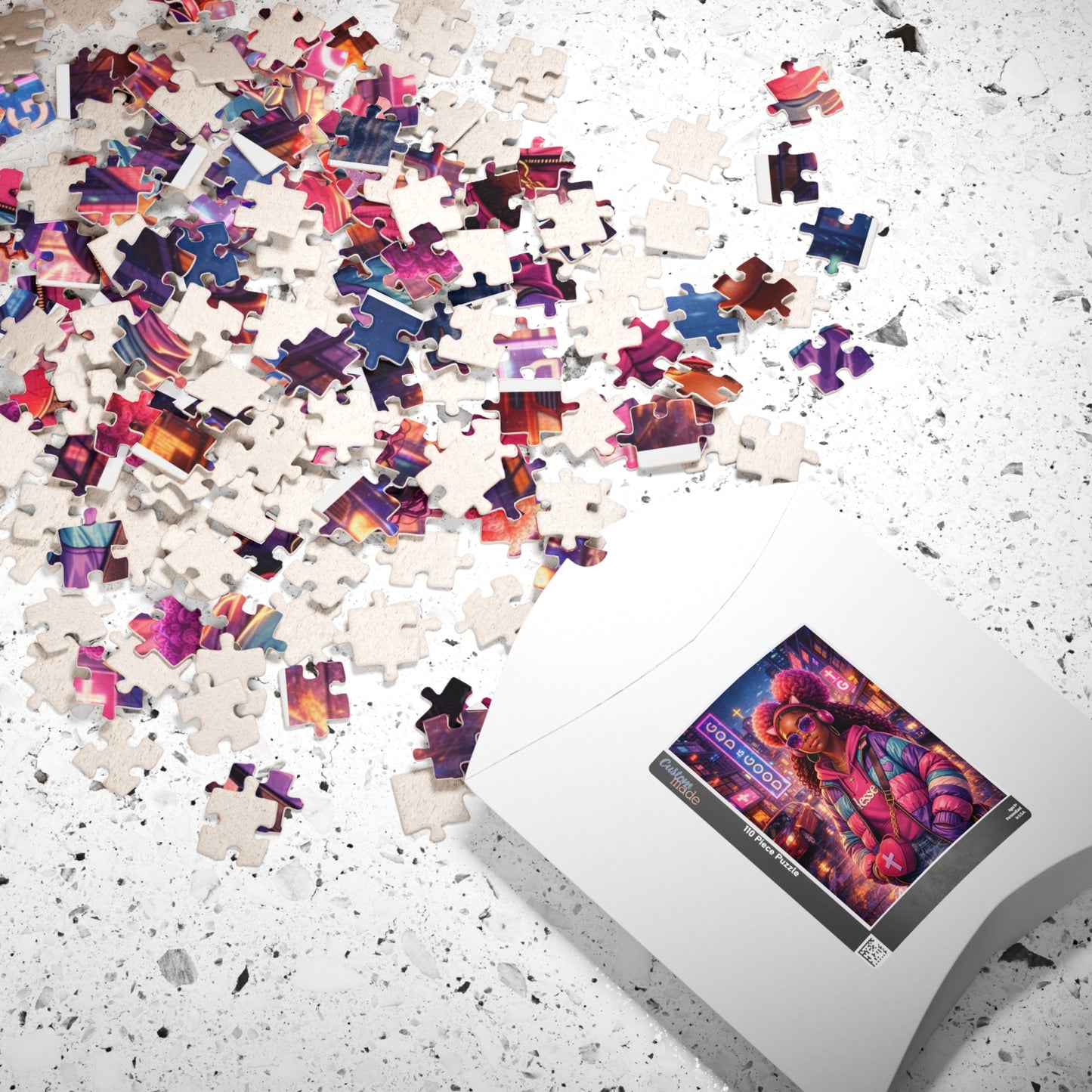 Neon Soul Portrait Puzzle — Vibrant Afrocentric Girl Jigsaw (110–520 pcs)
