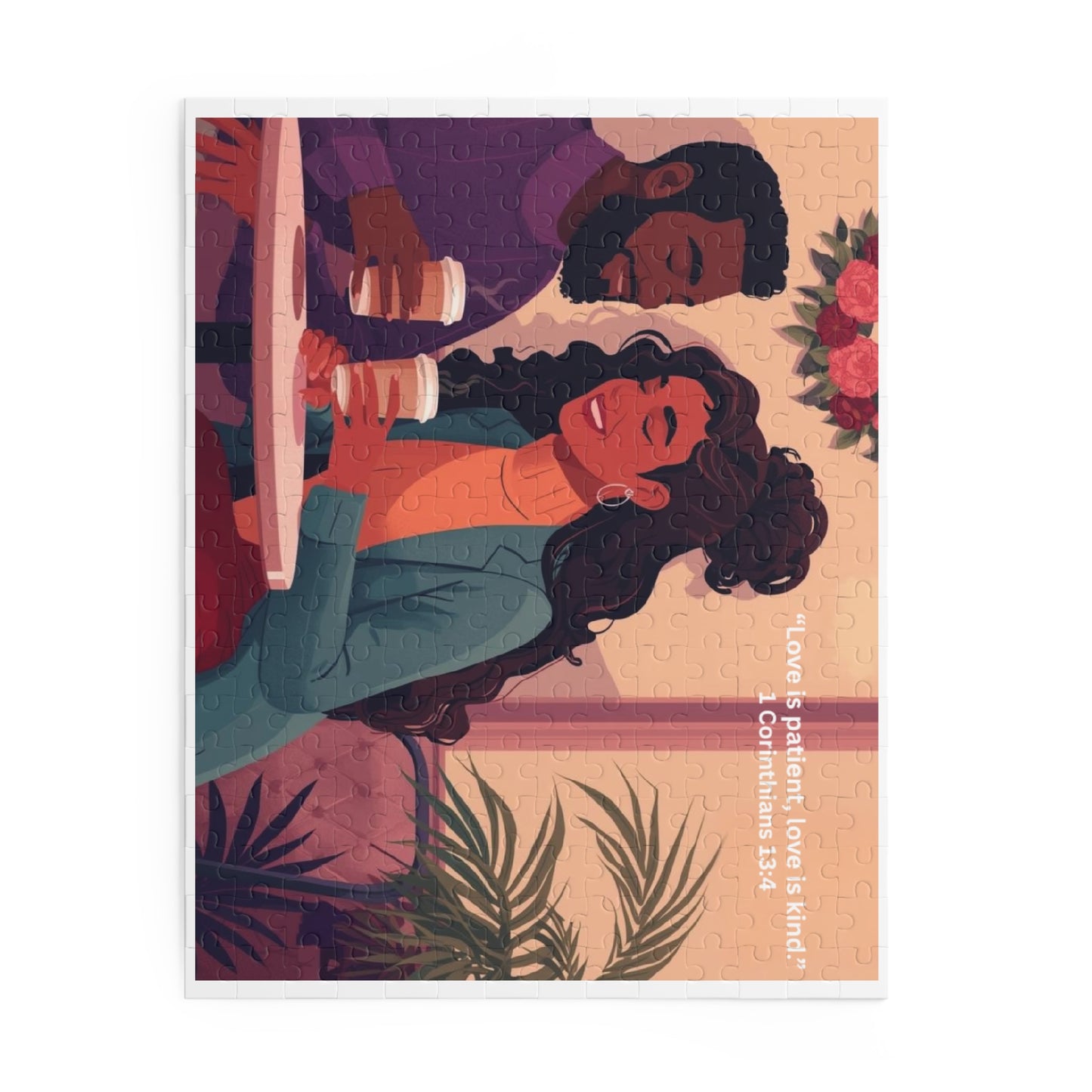 Romantic Coffee Date Puzzle – "Love is patient, love is kind" (1 Corinthians 13:4)