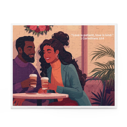 Romantic Coffee Date Puzzle – "Love is patient, love is kind" (1 Corinthians 13:4)