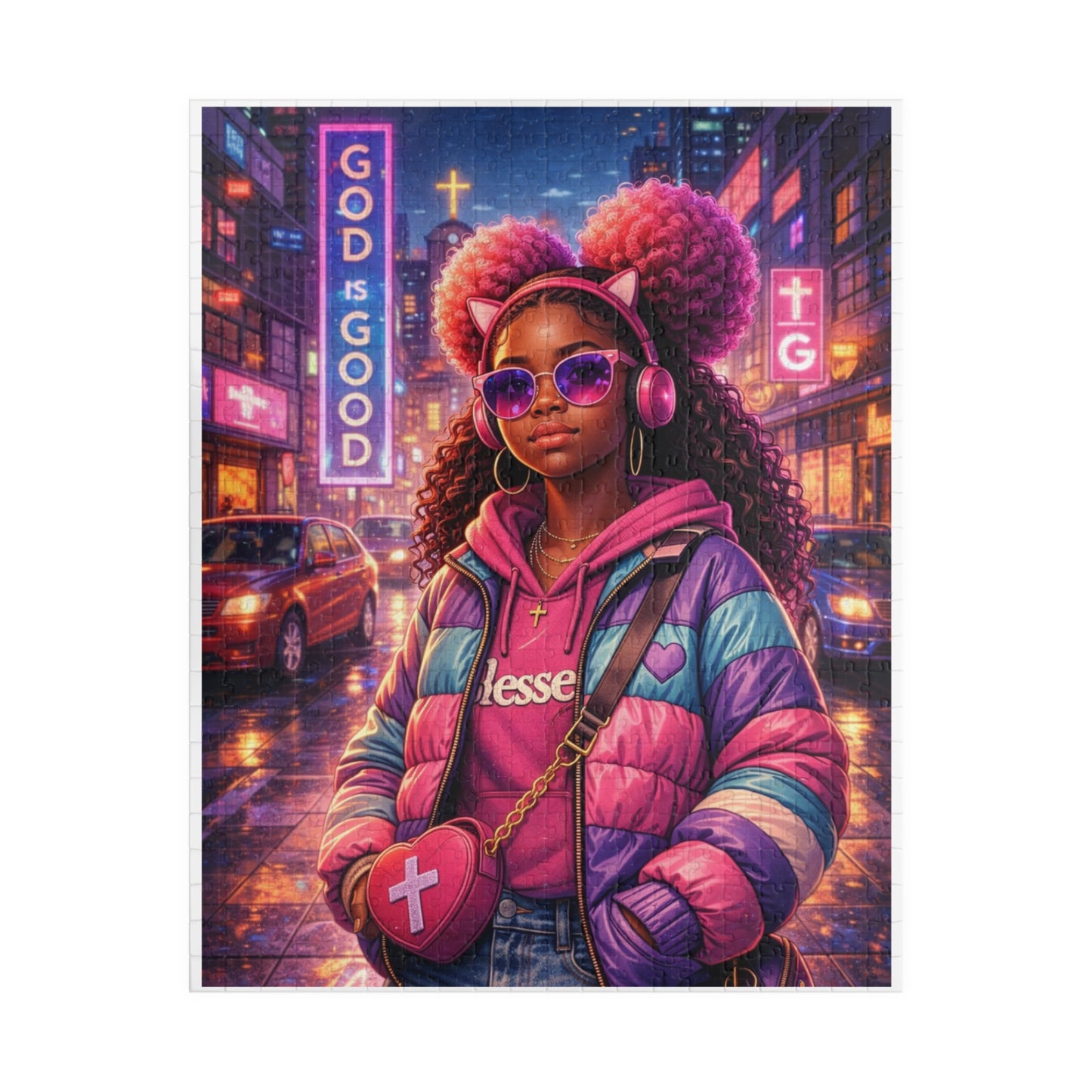 Neon Soul Portrait Puzzle — Vibrant Afrocentric Girl Jigsaw (110–520 pcs)