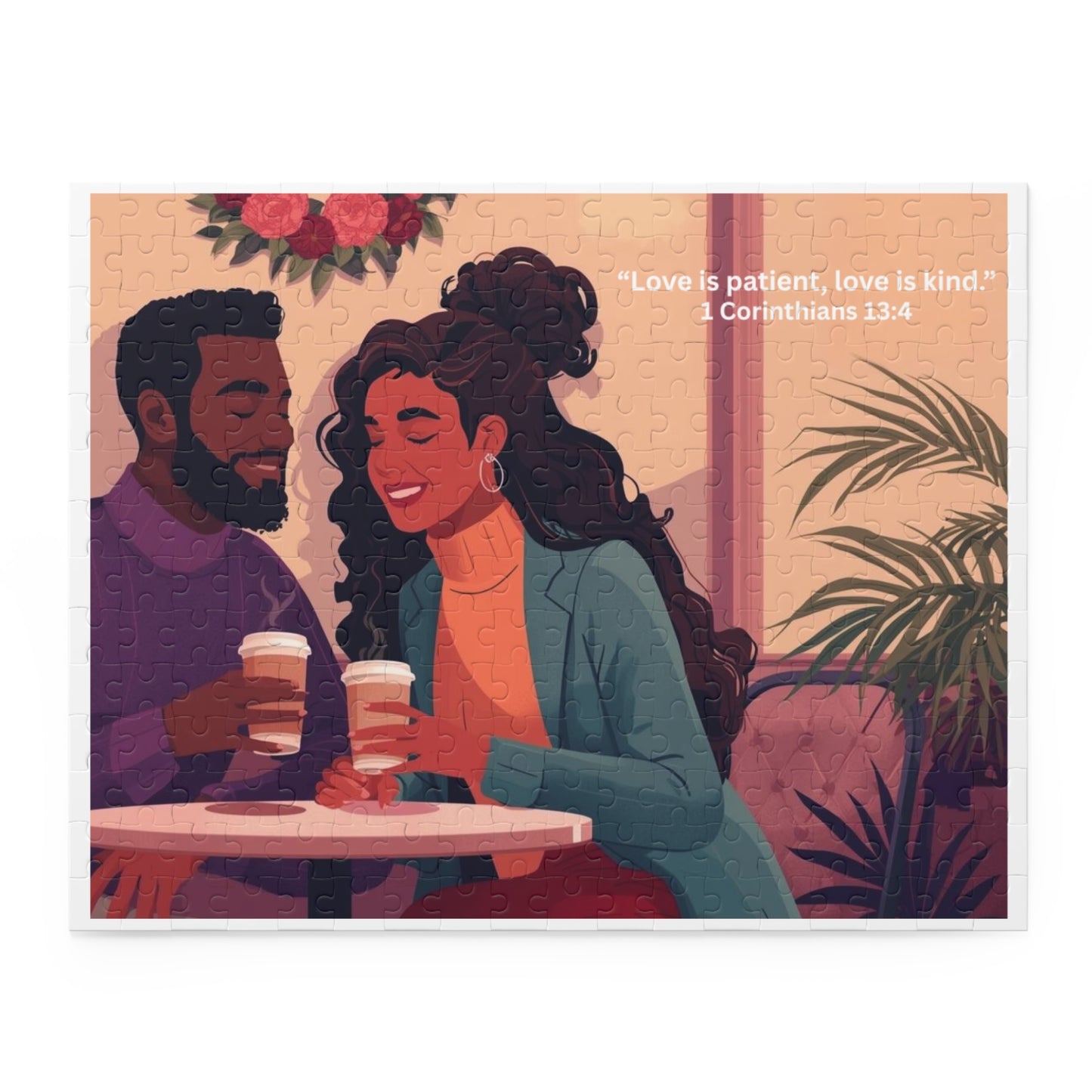 Romantic Coffee Date Puzzle – "Love is patient, love is kind" (1 Corinthians 13:4)