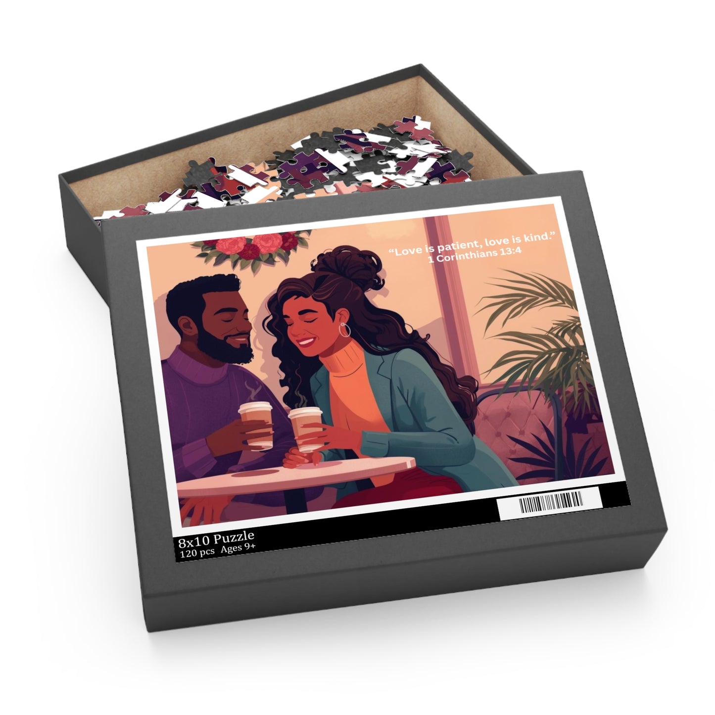 Romantic Coffee Date Puzzle – "Love is patient, love is kind" (1 Corinthians 13:4)