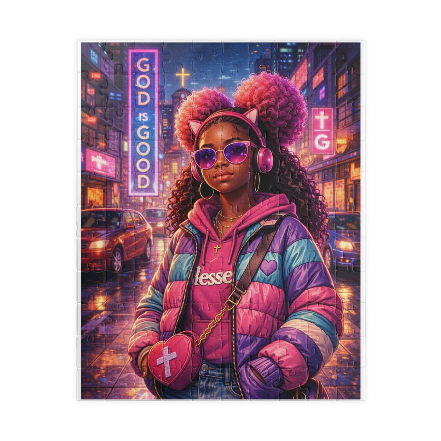 Neon Soul Portrait Puzzle — Vibrant Afrocentric Girl Jigsaw (110–520 pcs)